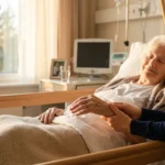 Family praying for grandma's healing in hospital room