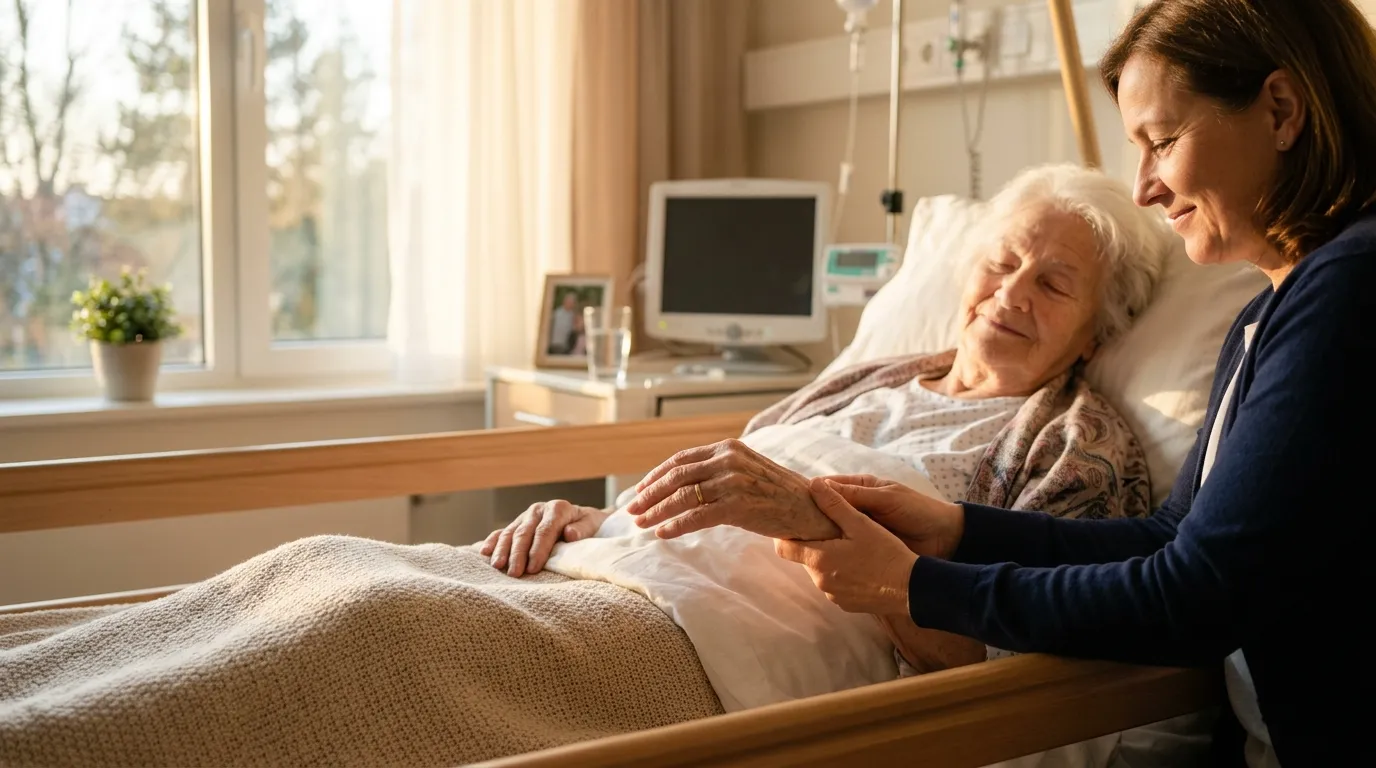Family praying for grandma's healing in hospital room