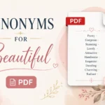 Soft pastel illustration of flowers and a glowing sunset representing synonyms for beautiful